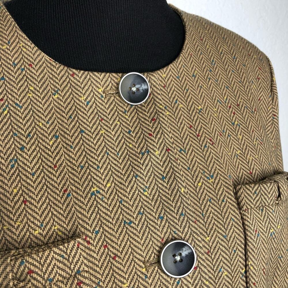 Cabi Penny Herringbone Fleck brown button front blazer jacket size Large #3170 - Picture 7 of 16